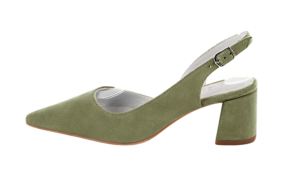, coloris vert kaki. Bout pointu. Mi-haut à haut. Talon évasé. Cérémonie, soirée, cocktail, évènementiel. Personnalisation : Choix des cuirs, 
                des couleurs et des talons. Petites et grandes pointures. - Florence KOOIJMAN